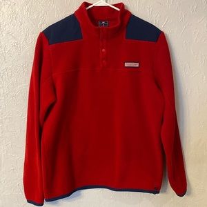 🐳 Vineyard Vines Men’s Red & Navy Blue 1/4 Button Fleece Pullover - M 🐳